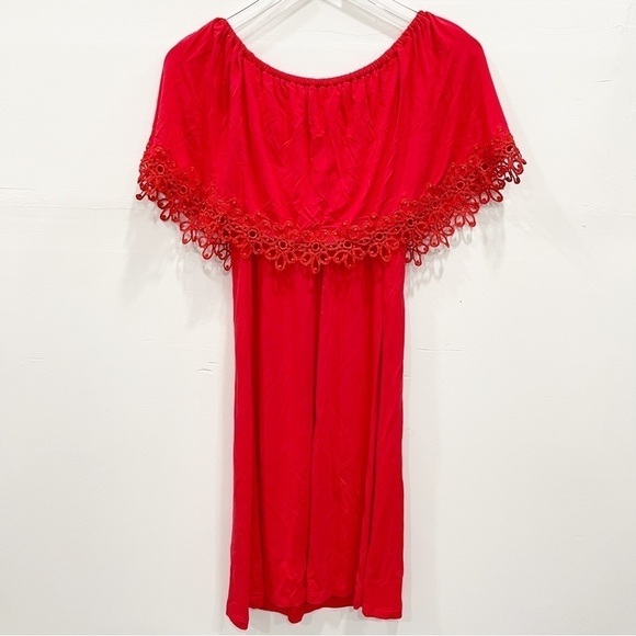Chico’s Embroidered Hem Off The Shoulder Dress in Red Size 0 - Picture 4 of 12